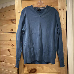 Lands' End Men's V-Neck Sweater Blue Large Tall 42-44 Supima Cotton